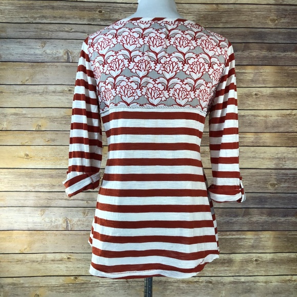 Anthropologie Postmark Red Floral Striped Henley - Picture 3 of 8